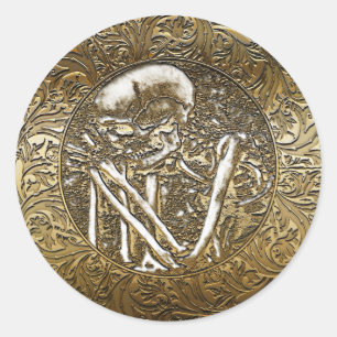 Goldener Skelettschädel Vintage-Schatzmünze Runder Aufkleber