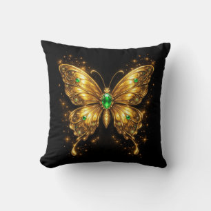 Goldener Smaragd-Kristall-Schmetterling Kissen