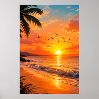 Goldener Sommeruntergang – Tropisches Strandparadi Poster