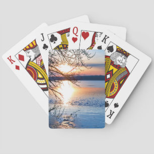 Goldener Sonnenaufgang über dem See Spielkarten