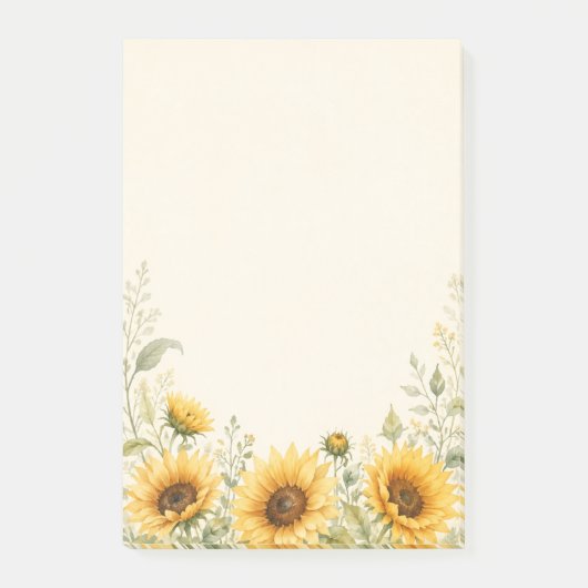 Goldener Sonnenblumengarten Aquarell Post-it Klebezettel (Vorderseite)