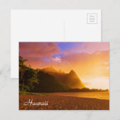 Goldener Sonnenuntergang am Strand, Hawaii Postkarte (Vorne/Hinten)