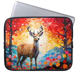 Goldener Sonnenuntergang Blumen Herbst Wald Hirsch Laptopschutzhülle