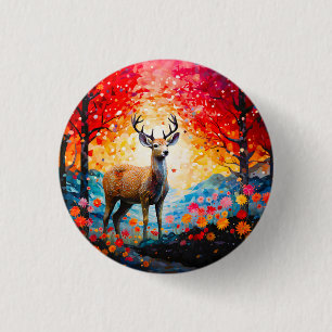 Goldener Sonnenuntergang Floral Herbst Wald Hirsch Button