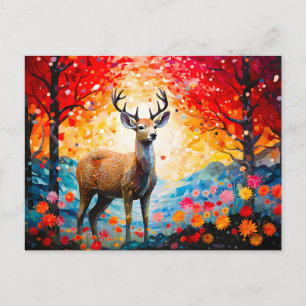 Goldener Sonnenuntergang Floral Herbst Wald Hirsch Feiertagspostkarte