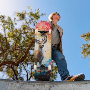 Goldener Sonnenuntergang Floral Herbst Wald Hirsch Skateboard