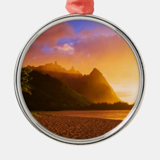 Goldener Sonnenuntergang, Hawaii Silbernes Ornament (Vorne)