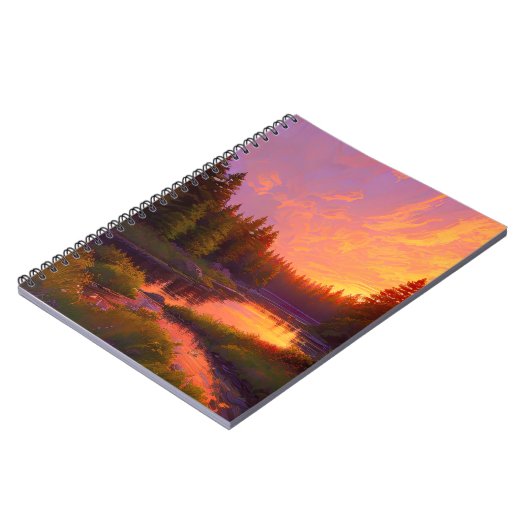 Goldener Sonnenuntergang im Kiefernwald Notizblock (Linke Seite)