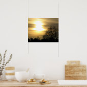 Goldener Sonnenuntergang mit silberfarbenen Bäumen Poster (Küche)