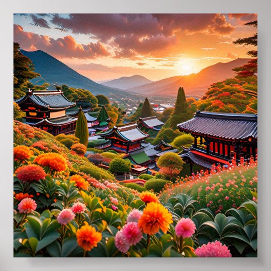 Goldener Sonnenuntergang über dem japanischen Blum Poster (Vorne)
