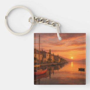 Goldener Sonnenuntergang über dem Küstenort Schlüs Schlüsselanhänger