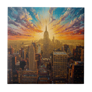 Goldener Sonnenuntergang über der Skyline von New  Fliese