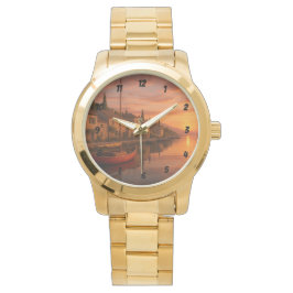 Goldener Sonnenuntergang über Küstendorf Armbanduhr