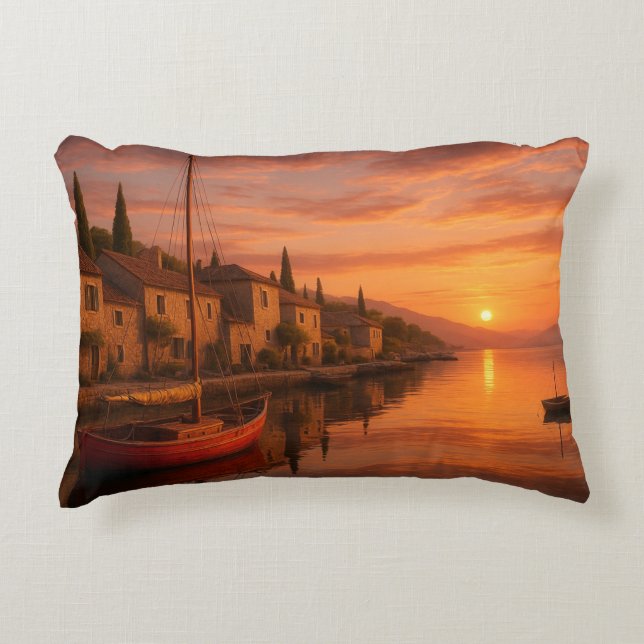 Goldener Sonnenuntergang über Küstendorf Dekokissen (Vorderseite)