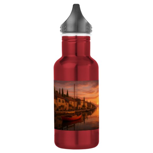 Goldener Sonnenuntergang über Küstendorf Edelstahlflasche (Links)