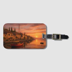 Goldener Sonnenuntergang über Küstendorf Gepäckanhänger
