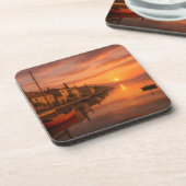 Goldener Sonnenuntergang über Küstendorf Getränkeuntersetzer (Linke Seite)