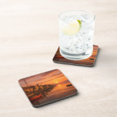 Goldener Sonnenuntergang über Küstendorf Getränkeuntersetzer (Rechte Seite)
