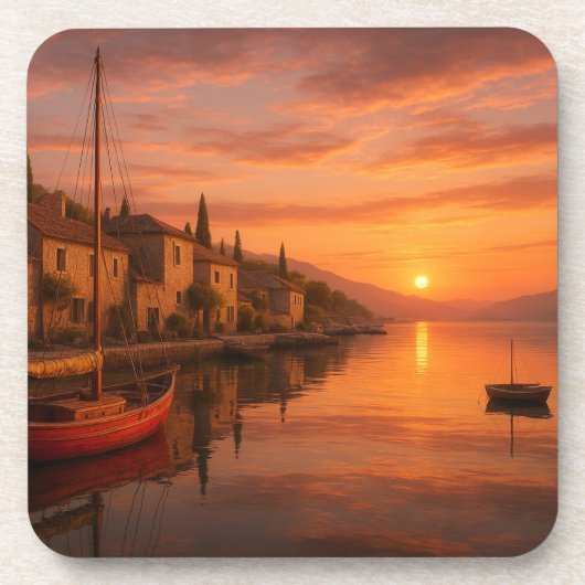 Goldener Sonnenuntergang über Küstendorf Getränkeuntersetzer (Vorderseite)