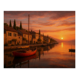 Goldener Sonnenuntergang über Küstendorf Poster