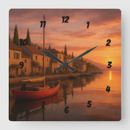 Goldener Sonnenuntergang über Küstendorf Quadratische Wanduhr