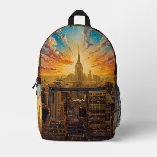 Goldener Sonnenuntergang über New York City Skylin Bedruckter Rucksack