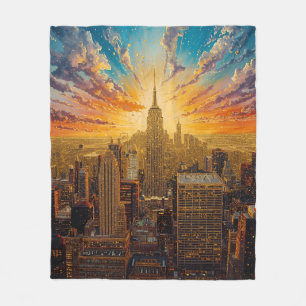 Goldener Sonnenuntergang über New York City Skylin Fleecedecke