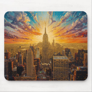 Goldener Sonnenuntergang über New York City Skylin Mousepad