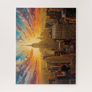 Goldener Sonnenuntergang über New York City Skylin Puzzle