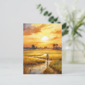 Goldener Sonnenuntergang über Reisfeldern Postkarte (Stehend Vorderseite)