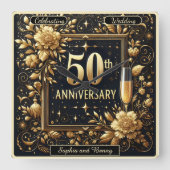 Goldener Sparkle: 50 Jahre Liebe Quadratische Wanduhr (Vorderseite)