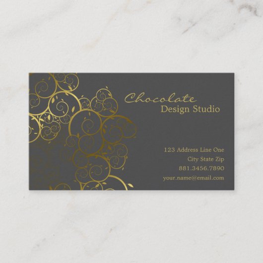 Goldener Spirale-Blätter-dekorativer DekoVintager Visitenkarte (Vorderseite)