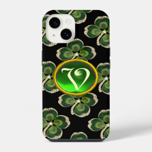 Goldener St. Patrick Shamrock Schmuck mit Perlen iPhone 14 Hülle