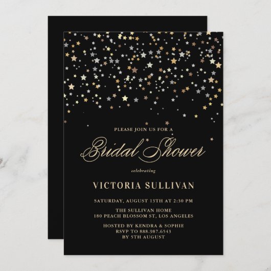 Goldener Star Confetti Bridal Dusche Einladung (Vorne/Hinten)