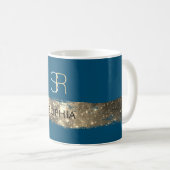 Goldener Stardust Pinselstrich, Monogramm/Name, Bl Kaffeetasse (VorderseiteRechts)