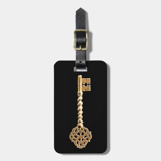 Goldener Steamphansauger Skelettschlüssel Gepäckanhänger (Vorderseite vertikal)