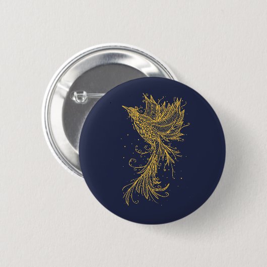 Goldener steigender Phoenix-Blau-Knopf Button (Vorne & Hinten)