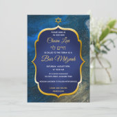 Goldener Stern auf Blauschiefer jüdischer Bar Mitz Einladung (Stehend Vorderseite)