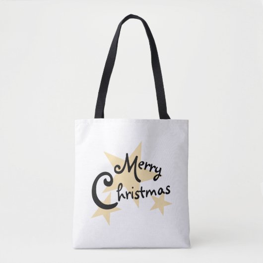 Goldener Stern auf Weiß frohe Weihnachten Tasche (Vorderseite)