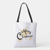Goldener Stern auf Weiß frohe Weihnachten Tasche (Rückseite)
