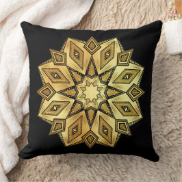 Goldener Stern-Mandala auf schwarzem Hintergrund Kissen