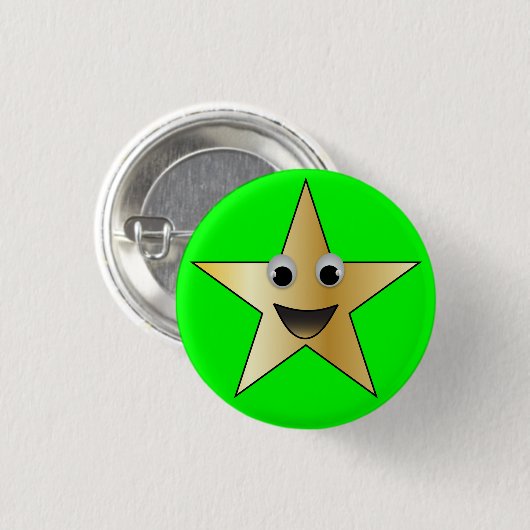 Goldener Stern mit mildem Gesicht Button (Vorne & Hinten)