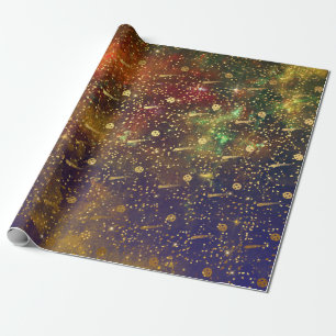 Goldener Sterneconfetti-himmlische Geschenkpapier