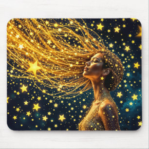 Goldener Sternenhimmel in der Mode Schönheitsmädch Mousepad