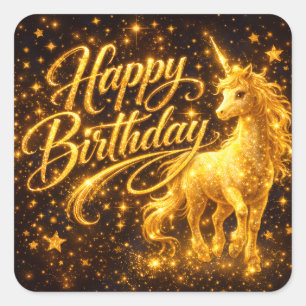 Goldener Sternenstaub Geburtstag — Fantasie Einhor Quadratischer Aufkleber