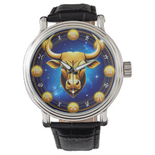 Goldener Stier im kosmischen Tierkreis Armbanduhr