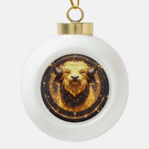 Goldener Stier innerhalb eines kreisförmigen Zodia Keramik Kugel-Ornament