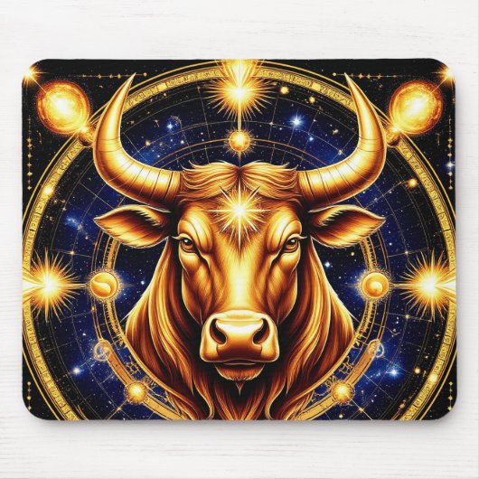 Goldener Stier mit kosmischem Tierkreiszeichen Mousepad (Vorne)