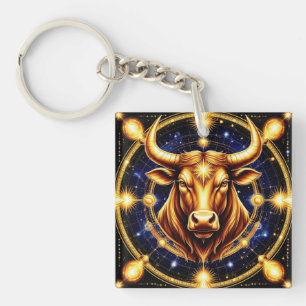 Goldener Stier mit kosmischem Tierkreiszeichen Schlüsselanhänger