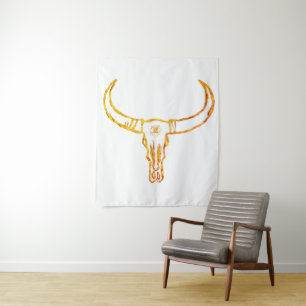 Goldener Stier-Schädel, Mandala-Wandteppich Wandteppich